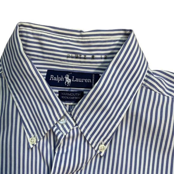 Ralph Lauren Mens Blue Striped Long Sleeve Button Down Dress Shirt 16 1/2-33 - Picture 5 of 10